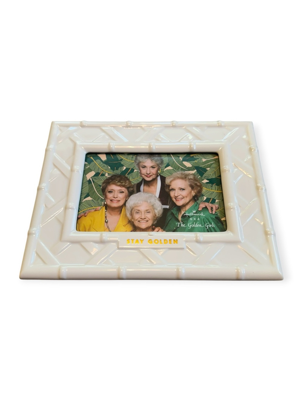 Hallmark Picture Frame “Stay Golden” Golden Girls White Ceramic Woven 6” X 4”